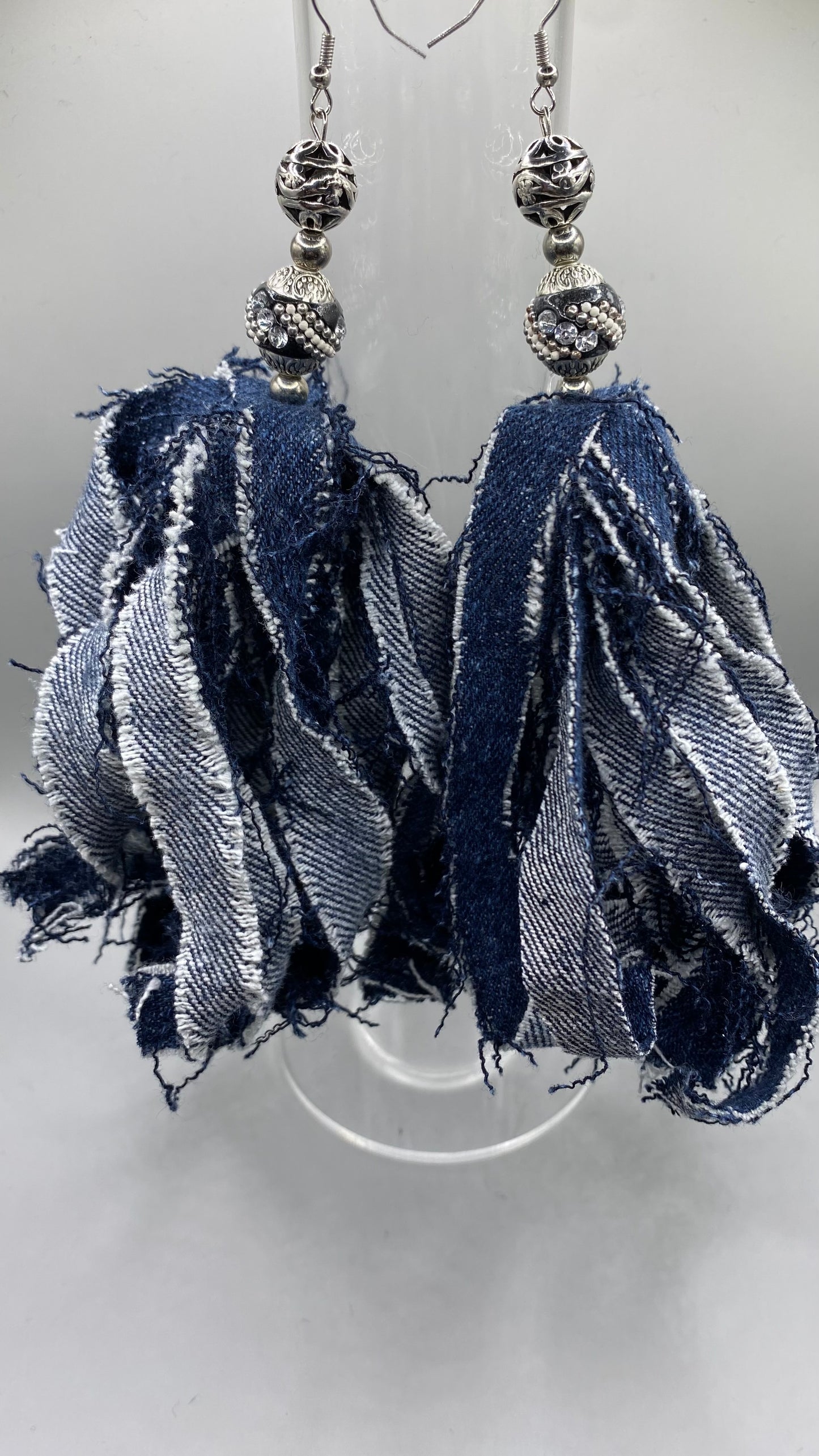 Blue Jean with Silver and Black Beads