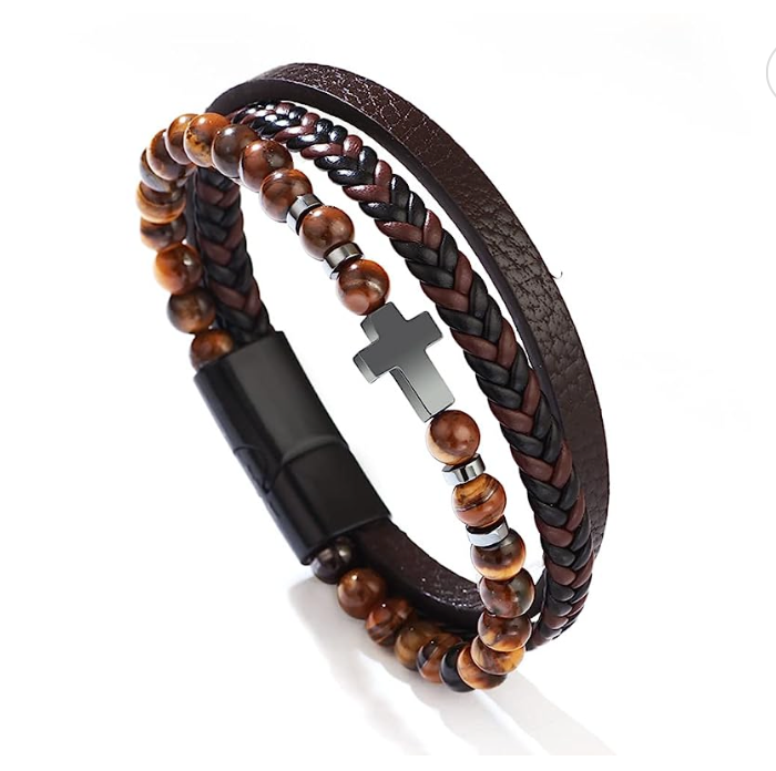 Tiger Eye w/Leather and Cross