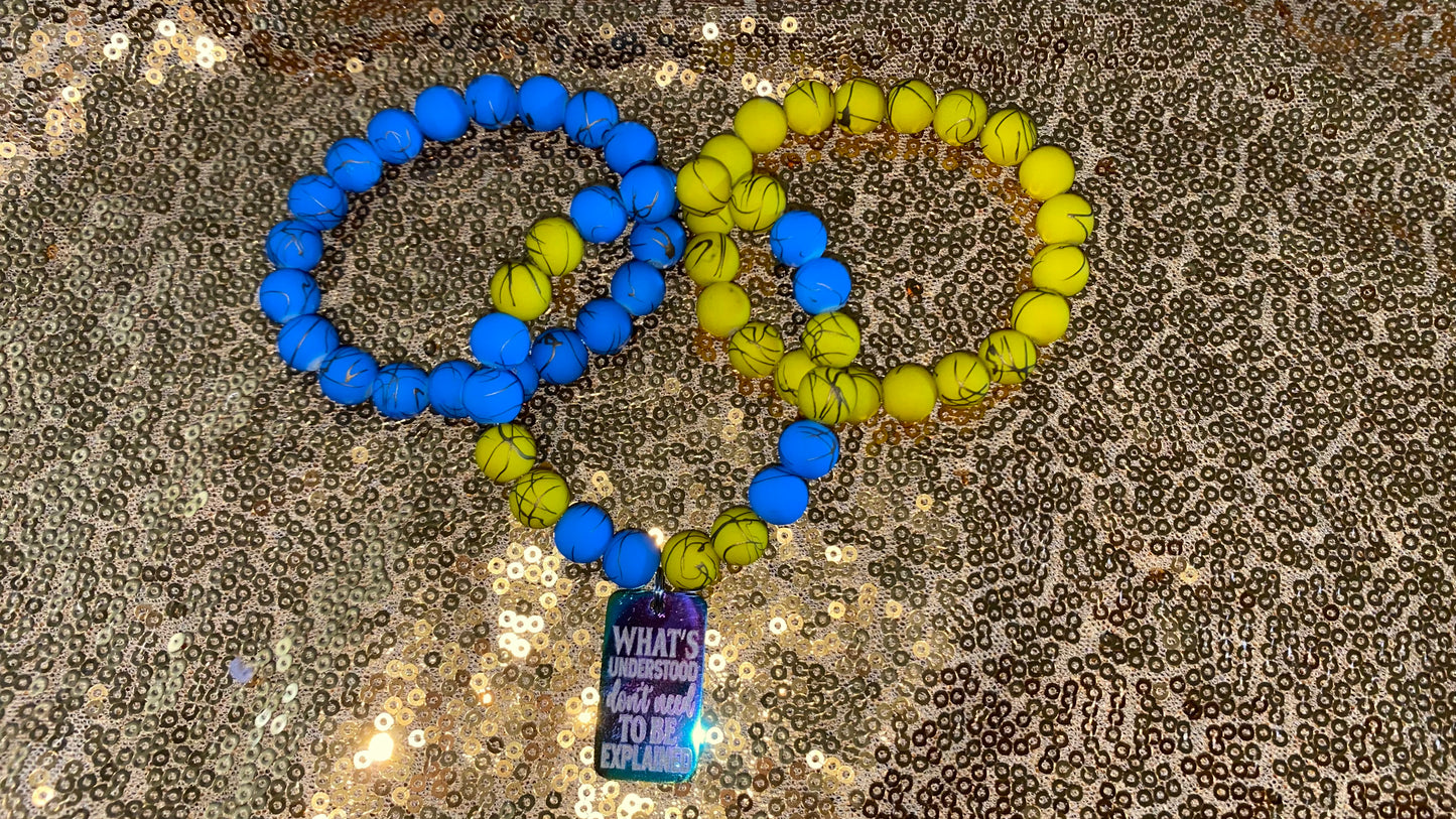 Matte Yellow and Blue with Gold Highlights